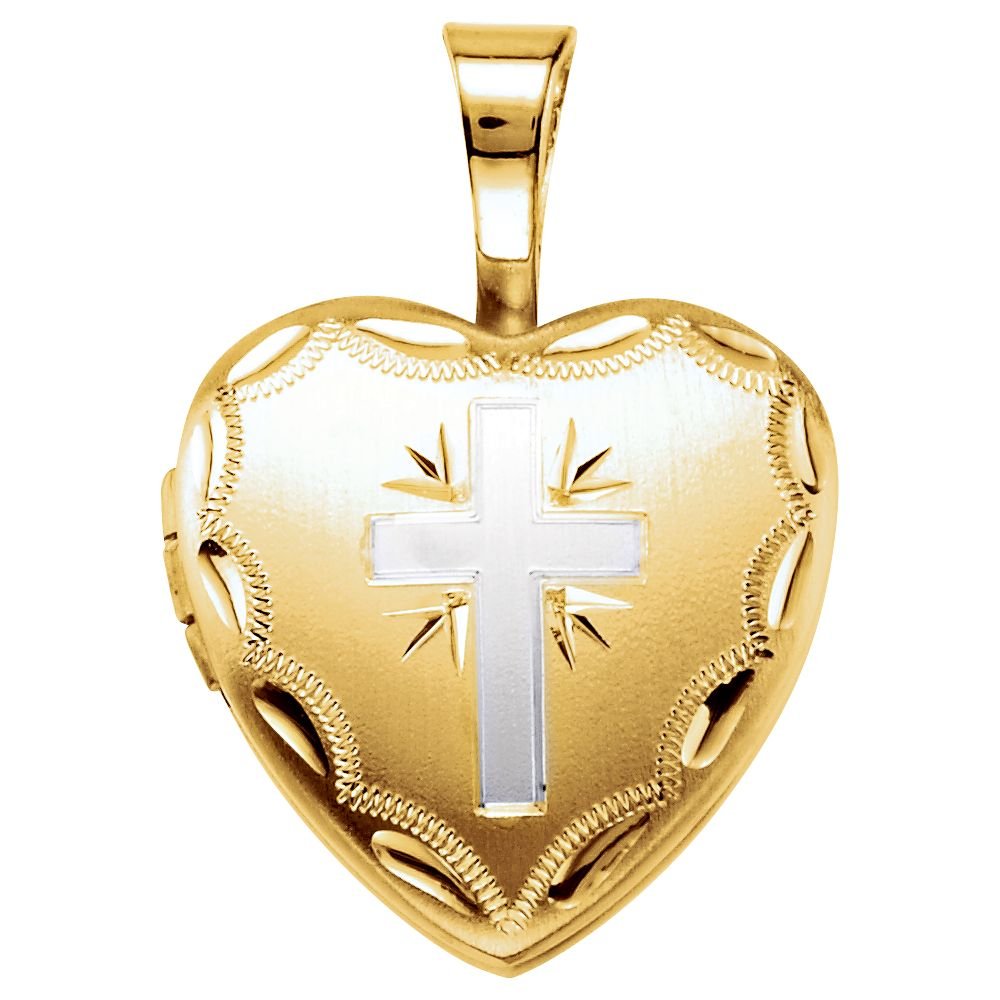 14K Yellow Gold Gold-Plated Sterling Silver Heart Cross Locket