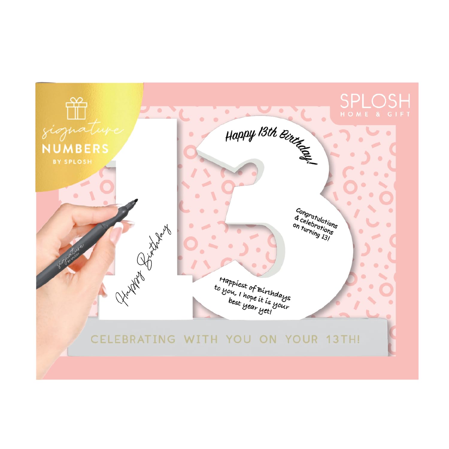 Splosh 13 Signature Numbers with a Stand to Hold The Number and Pen. Write on Heartfelt or Funny Messages. 13th Birthday Decorations and 13th Birthday Gifts For Girls.