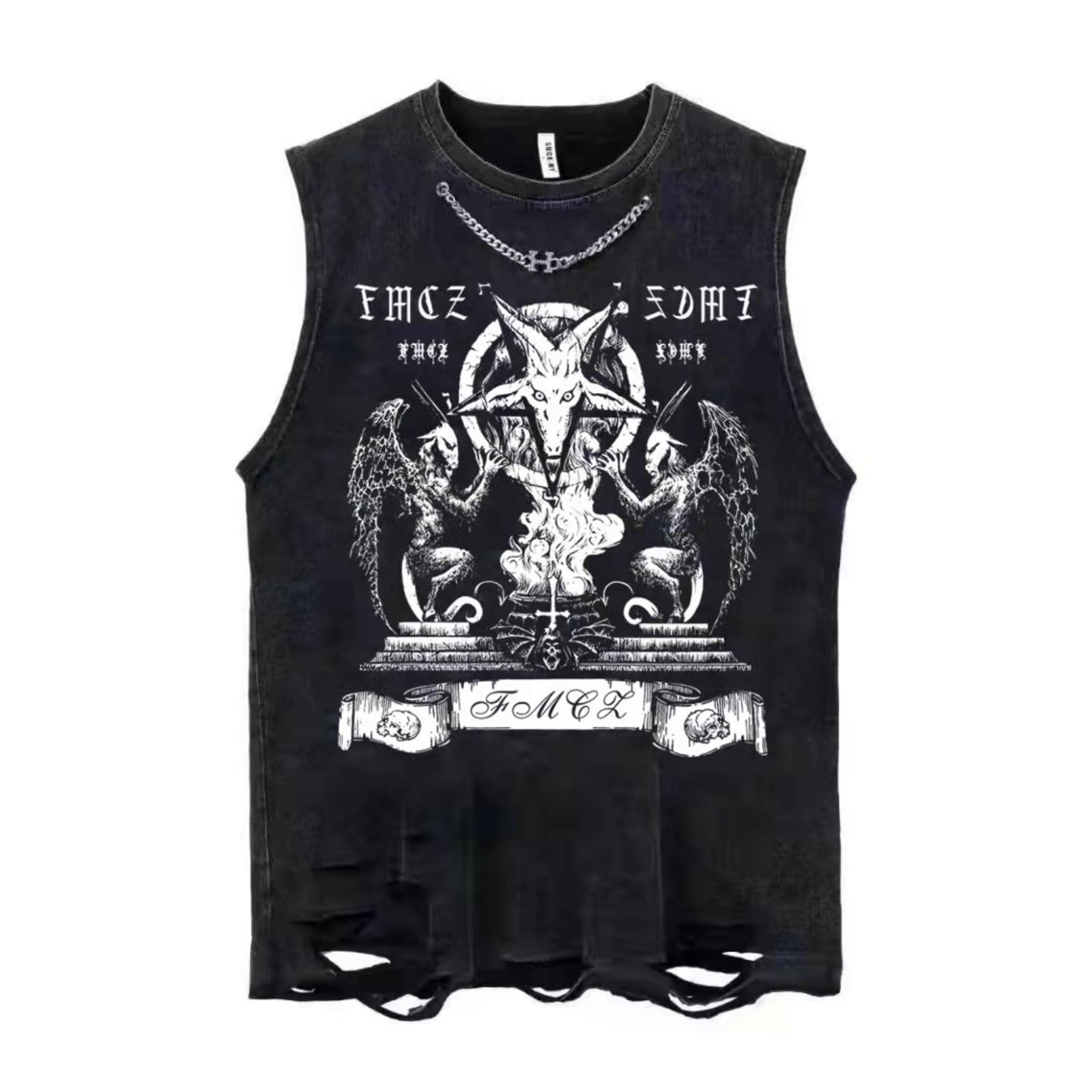 Brand-xrbanime Vintage Washed Black Vests Men's Clothing 100% Cotton Hip Hop Punk Rock Gothic Y2K Sleeveless Tshirts