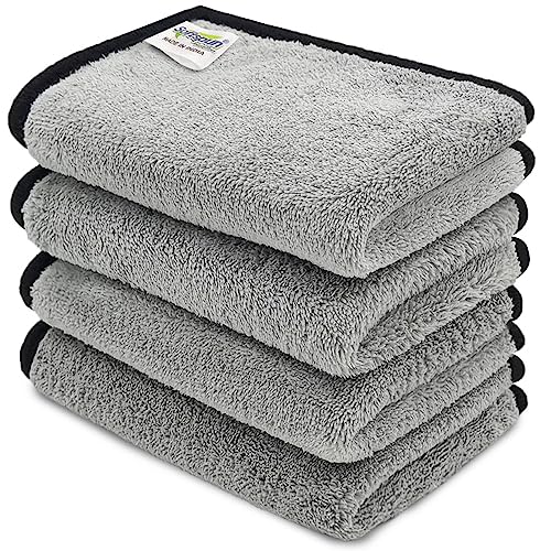 Image of SOFTSPUN Microfiber Hand & Face Wipes 280 GSM 20x30 Cms, 4 Piece Towel Set, (Light Grey) Super Soft & Silky for Hand, Face and Body - Hypoallergenic Sensitive Skin Wipes & Washcloths.