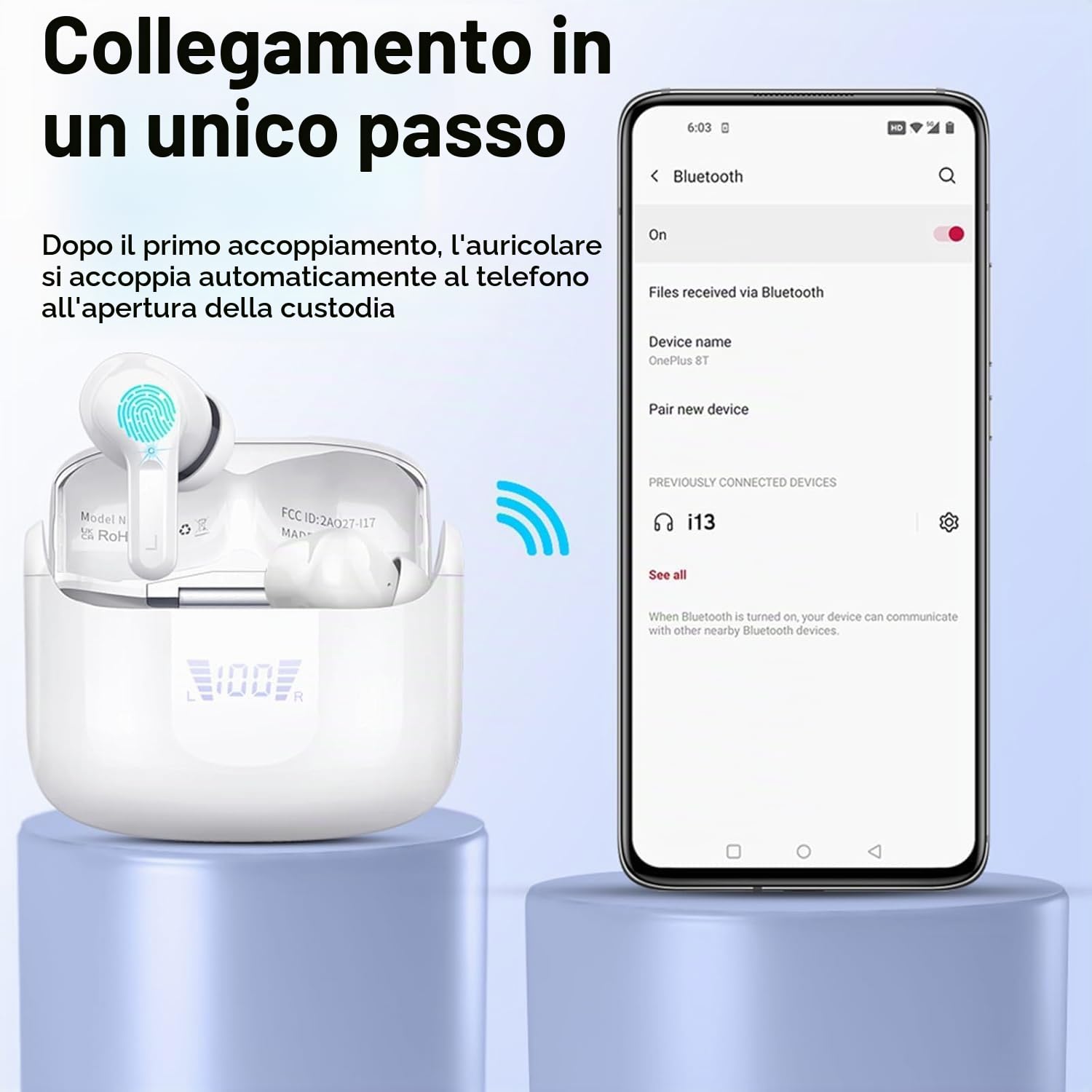 Cuffie Bluetooth, 2025 Auricolari Bluetooth 5.4 con 4 HD ENC Cancellazione Rumore Mics, 40 Ore HiFi Stereo Cuffie Wireless con LED Display USB-C, IP7 Impermeabili Cuffiette Bluetooth per Android/iOS