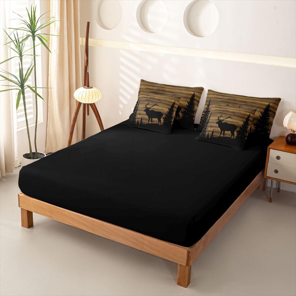 Loussiesd Funda de edredón vintage con ciervos tamaño King, ropa de cama de