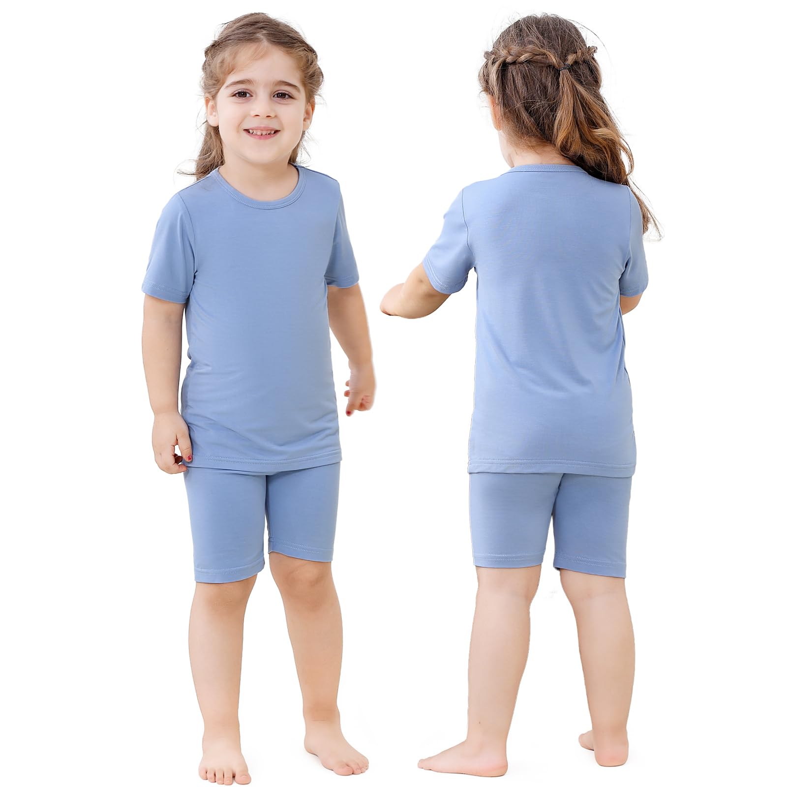HAHASHOW Schlafanzug Jungen Kurz Sommer Bambus Bekleidungssets für Mädchen 2-8 Jahre Atmungsaktiv Kinder T-Shirt und Shorts