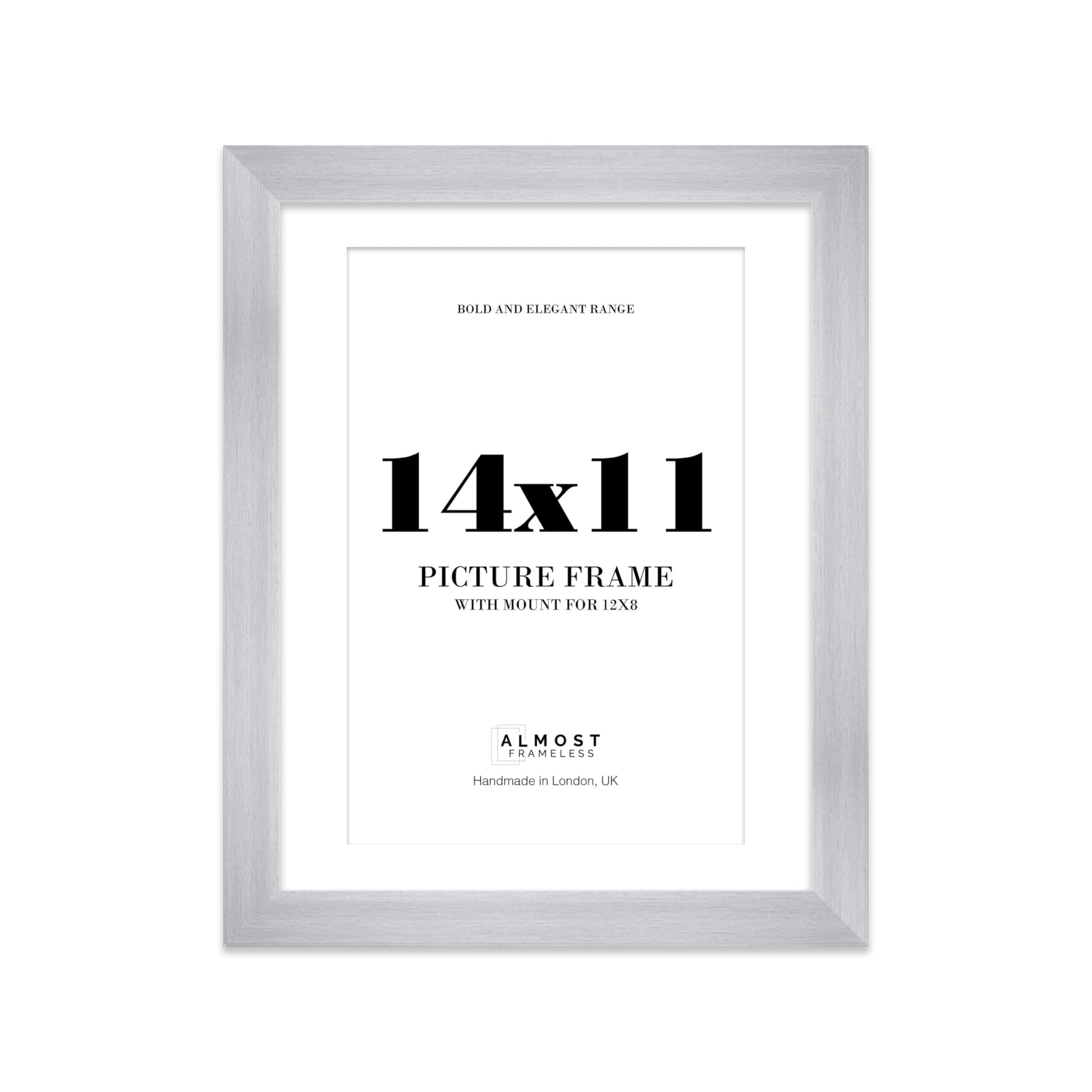 14x11" Silver Frame With Mount for 12x8" Pictures 28mm Edge Portrait and Landscape Display with Wall Hooks and Kickstand, 1 Pack