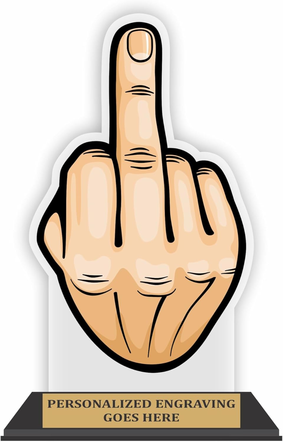 Trophy Outlet Middle Finger Acrylic Award Trophy with Custom Engraving – Funny Clear Acrylic Desk Trophy for Coworkers, Friends & Office Gag Gifts