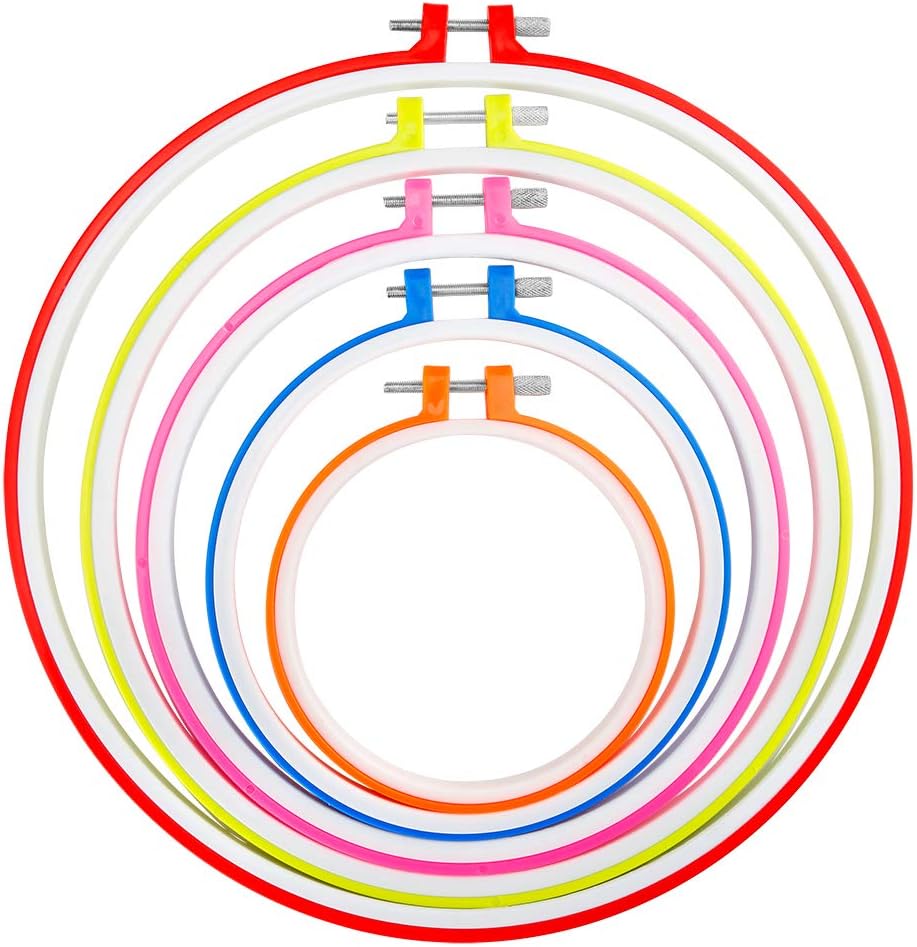 Caydo 5 Pieces Embroidery Hoops Multicolor Plastic Cross Stitch Hoop, 4.7 Inch to 10.8 Inch for Embroidery and Cross Stitch