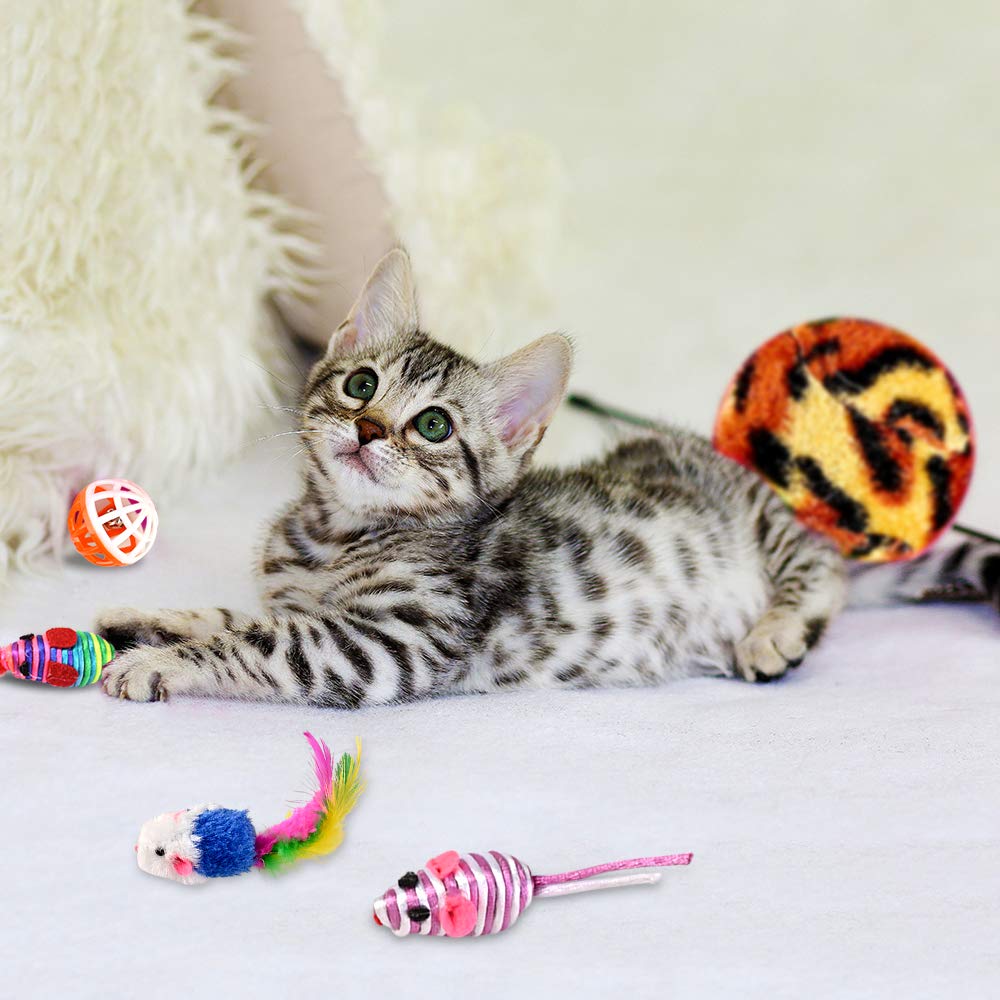 GOLDGE Jouets Chat Interactif, 16 pièces Jouets Chat, Souris, Balles, Baguettes de Plumes pour Kitty interactifs