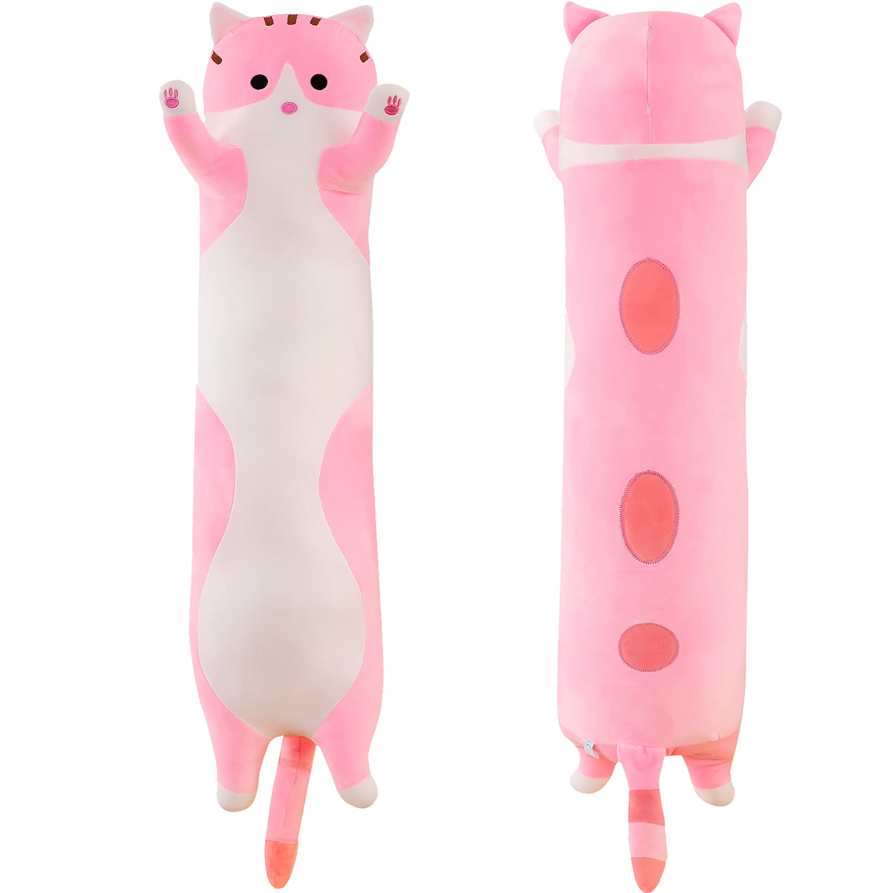 Cat Soft Pillow Plush Long Throw Sleeping Pillow Cotton Kitten Pillow Cuddly Stuffed Cute Plush Doll Toy Gift for Kids Girlfriend (Pink, 110cm/43.30Inch)