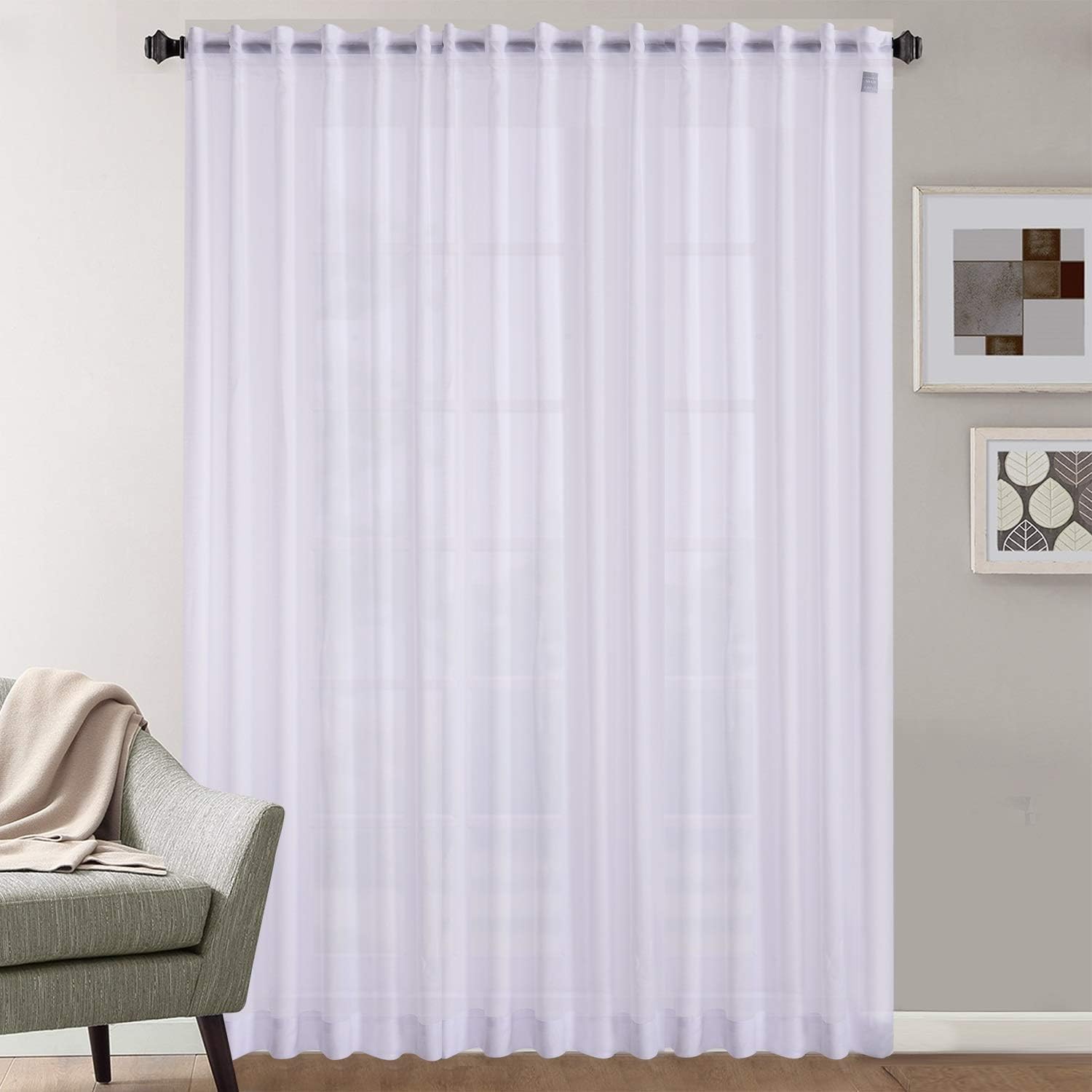 Megachest pure voile extra wide tape top sheer curtain (1 Panel) cotton voile-snow white, W 116" x L 63" (1 Panel)