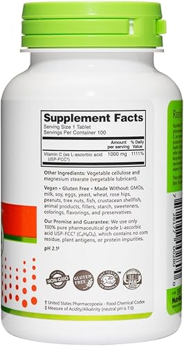 Miniatura 3 de NutriBiotic - Tabletas de vitamina C de 1000 mg, 100 unidades  Suplemento esencial para el sistema inmunológico, antioxidante y colágeno  Ácido