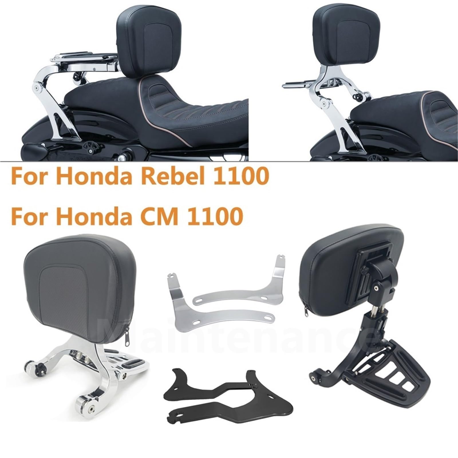 Respalda para Moto Respaldo para Motocicleta con portaequipajes Plegable para Conductor y Pasajero, Compatible con Honda Rebel 1100 CM 1100(Black)