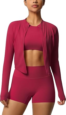 3 Piece Workout Sets for Women High Waisted Seamless Shorts Crop Top Jacket Gym Yoga Outfit Stretchy Sports Bra Set