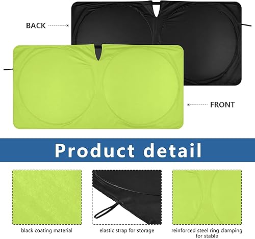Miniatura 6 de Parasol amarillo neón para parabrisas de automóvil, bloqueador de protección solar con bolsa de almacenamiento, anillo de acero, plegable, protector