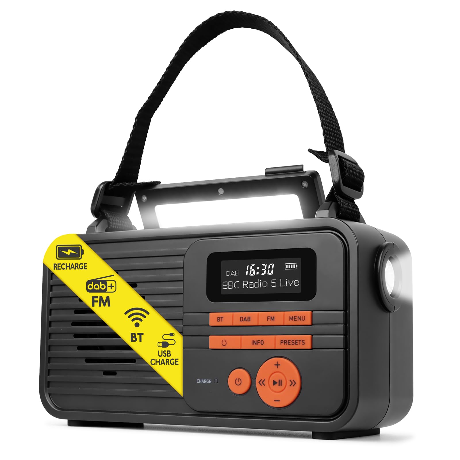 ER-Pro - Radio a manovella solare, radio DAB/FM/Bluetooth (nero)