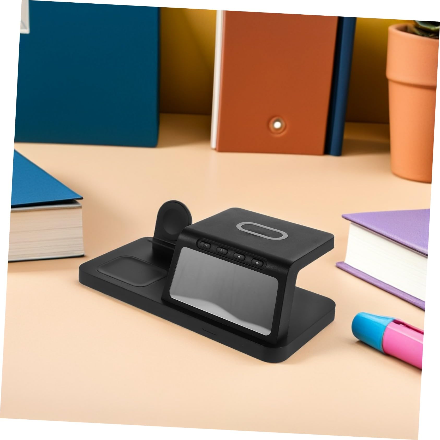 Angoily 15w Caricatore Wireless con Orologio Supporto di Ricarica Dock di Ricarica Rapida da Compatibile con Vari Dispositivi Design Moderno per Comodino e Viaggio