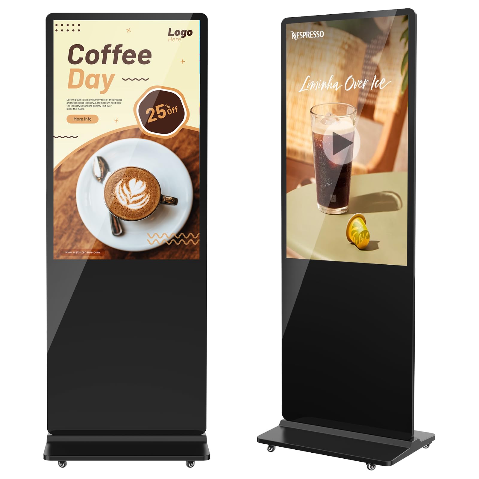 JIYANG 49 Inch Digital Signage Display, Indoor Floor Standing Advertising Display Kiosk Android System,Commercial LCD Totem Support HDMI-in,Free Customization Stickers and Lifetime CMS System(Black)