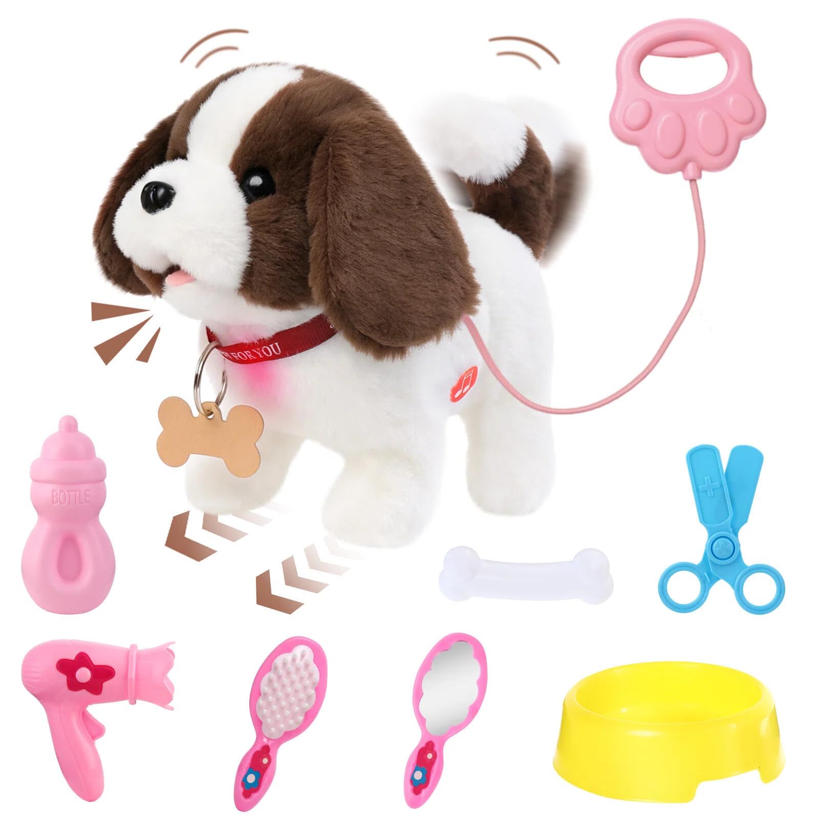 Juguete interactivo de peluche para cachorros, ladridos, grabación, con juego de aseo