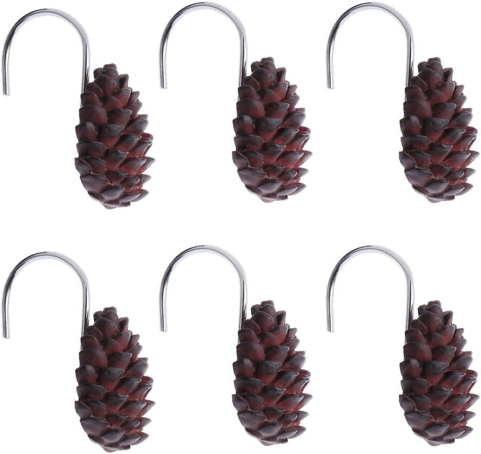 12 Pieces Anti-Rust Pine Cone Design Bathroom Shower Bath Curtain Hooks Drapery Ring Hangers