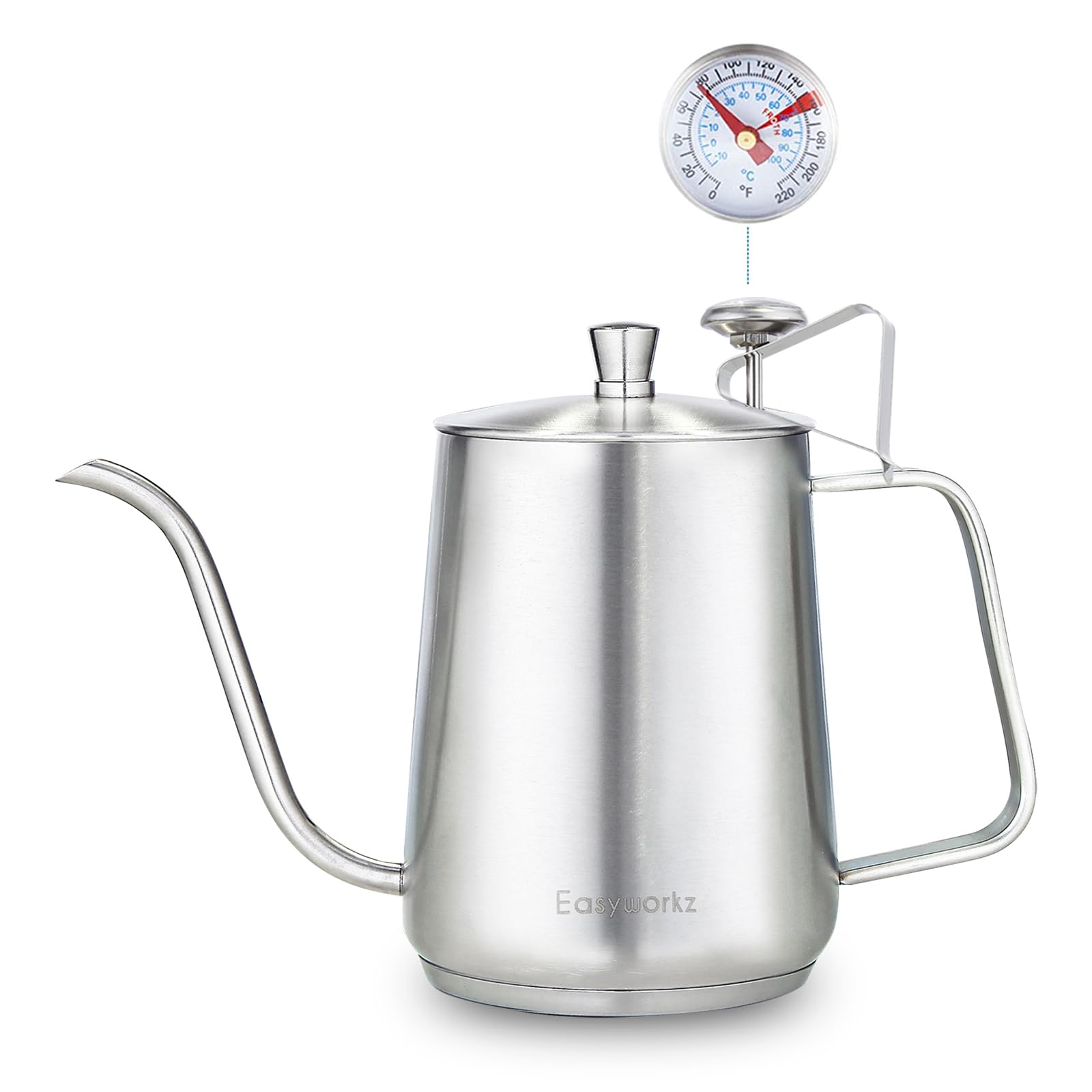 Easyworkz Gooseneck Pour Over Coffee Kettle 900ml with Thermometer Stainless Steel Hand Drip Coffee Pot with Long Narrow Spout,Suitable for Induction Cookers