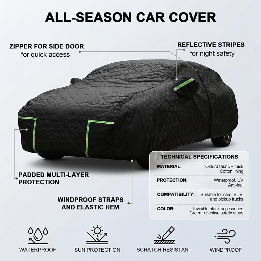 Copertura Auto Antigrandine per Peugeot 3008 (2008-2026) | 7 Strati Ispessiti, Tessuto Oxford, Fodera Morbida, Traspirante, Antivento, Impermeabile, Antigraffio, Anti-UV, 4 Stagioni