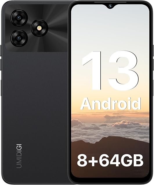 UMIDIGI G5A Mobile Phones(2023),Android 13 Smartphone SIM Free Unlocked,6.52HD+Screen,8GB+64GB RAM/1TB Extension,5000mAh Battery,13+5MP Night Mode Camera,4G Dual SIM/Face ID/GPS,UK Version(Black)