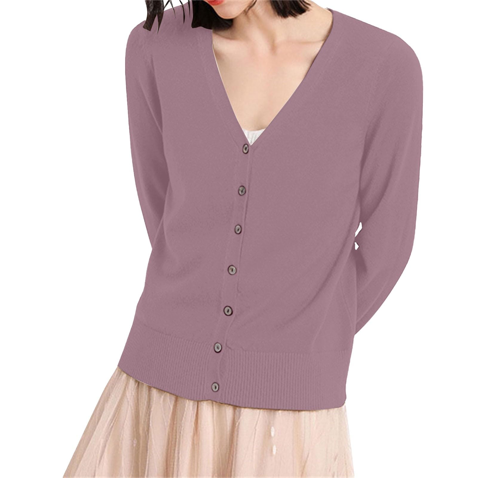 eguiwyn Cardigan Sweaters for Women Lightweight Button Down Cardigans Long Sleeve Crew Neck Sweater Soft Knit Crochet Tops