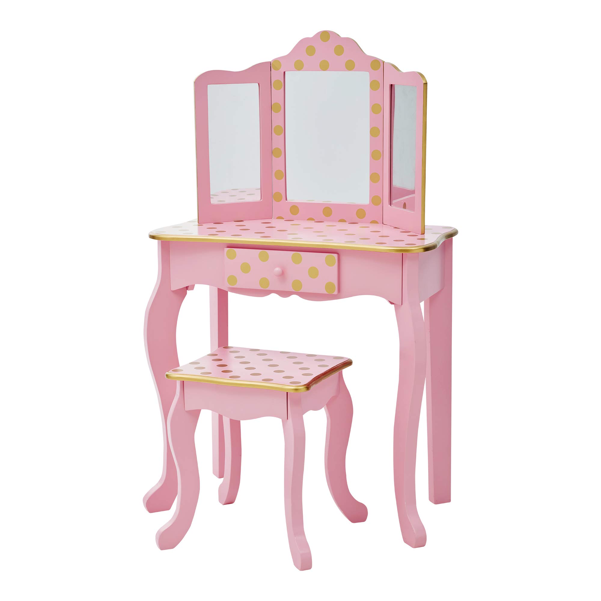 Buy Fantasy Fields Gisele Dressing Tables Vanity Table With Mirror & Stool Pink Rose Gold Polka
