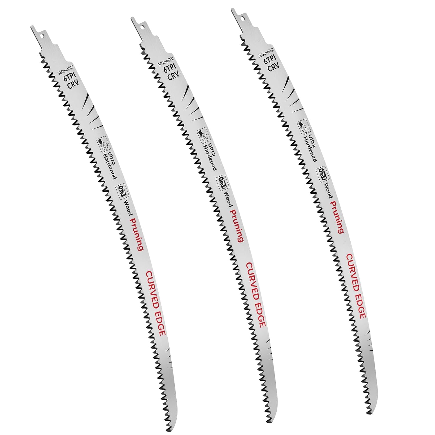 Japanese Teeth Reciprocating Saw Blade 15 Inch, Arc Edge Wood Pruning Reciprocating Saw Blades, 6TPI Pruning Saw Blades for Tree Trimming, Wood Cutting, Cr-V Reciprocal Saw Blade, 3 Pcs