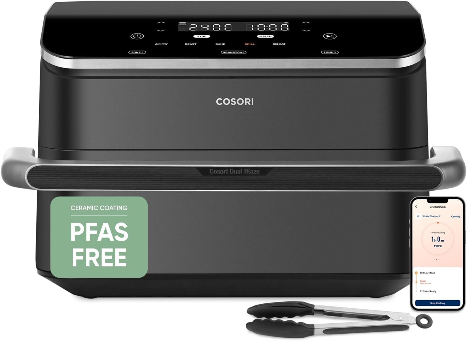 Cosori FlexDrawer Smart Air Fryer with App Control, PFAS-Free Ceramic Coating, Dual Blaze™ Even Cooking, Single & Dual Zone Cooking with Removable Divider, 10L Family Size