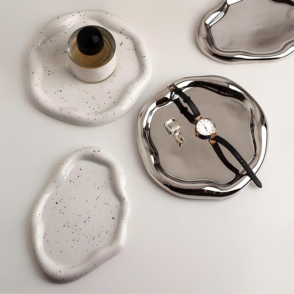 Plato de Joyería, Bandeja de Baratijas de Cerámica Plato de Joyería Simple Bandeja para Llaves, Organizador de Exhibición de Joyería Decorativo para el Día de la Madre, Cumpleaños(Nube blanca)
