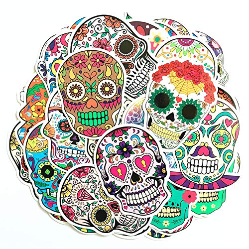 Hybsk Halloween Decorations Sugar Skull Stickers Laptop Skull Decals Dia De Los Muertos Mexican Day Of The Dead Sticker Bomb Water Bottle Luggage Bike Computer Skateboard Vinyl Decal (50 Pack) #TOP11