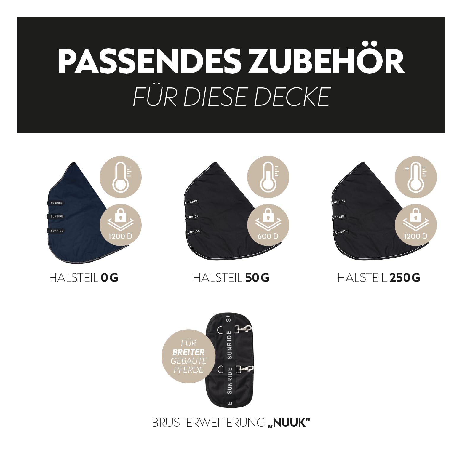 SUNRIDE Regendecke 50g für Pferde (Dublin) - 600D - mit Unterdecken kombinierbar - 100% wasserdicht - 5.000mm Wassersäule - extrem atmungsaktiv - schwarz (145cm)