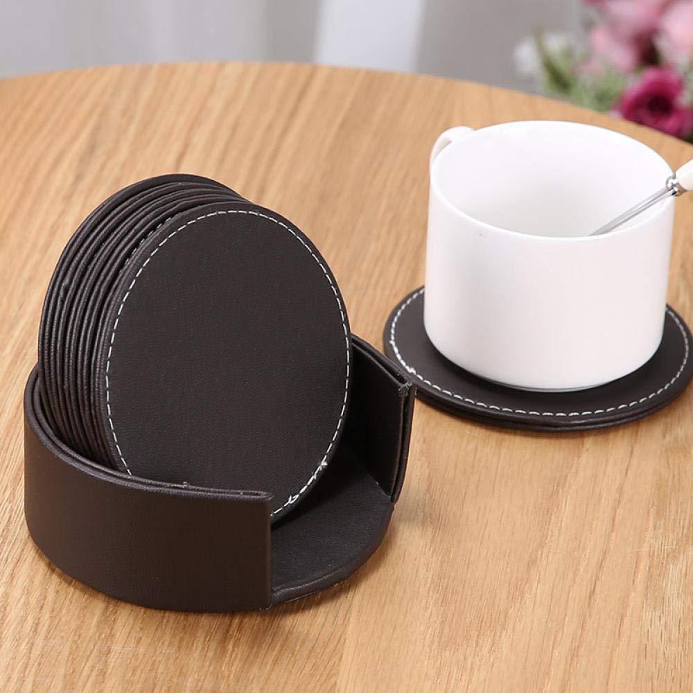 podkładka żaroodporna, Podkładka pod kubek ze skóry naturalnej okrągła podkładka wodoodporna izolacyjna 10 cm czarna skóra(18cm black Leather)