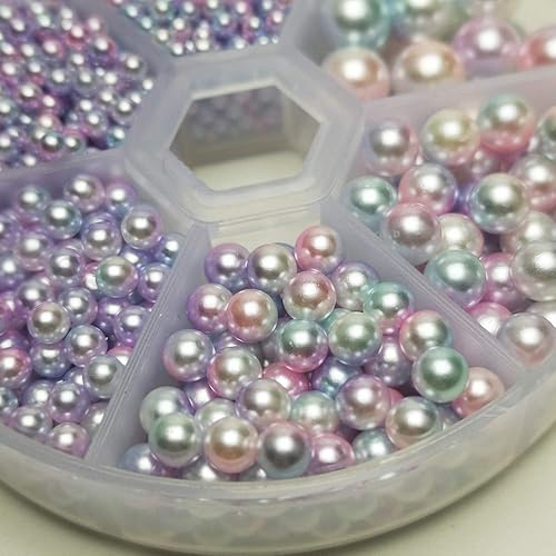 Miniatura 4 de Chenkou Craft 1550PCS 1 caja redonda de perlas de imitación sin agujero suelta perlas gemas (mezcla ligera, mezcla)
