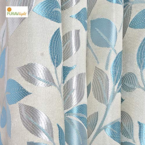 Image of Purav Light Jacquard Curtains Set of 3 Piece 7 Feet Long for Window & Living /Bedroom, Room Darkening Jute Polyester Weaved Parda, 3PC (Door - 7 Feet, Aqua)