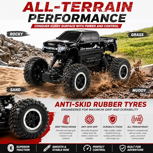 Image of Big Size Rock Crawler Rc 4x4 Car Monster Truck Toy for Boys Girls Kids, Off-Road Vehicle with LED Headlights & Music, Dual Mist Fog Spray Function, Anti-Skid Rubber Tires, Birthday Gift BLACK6121