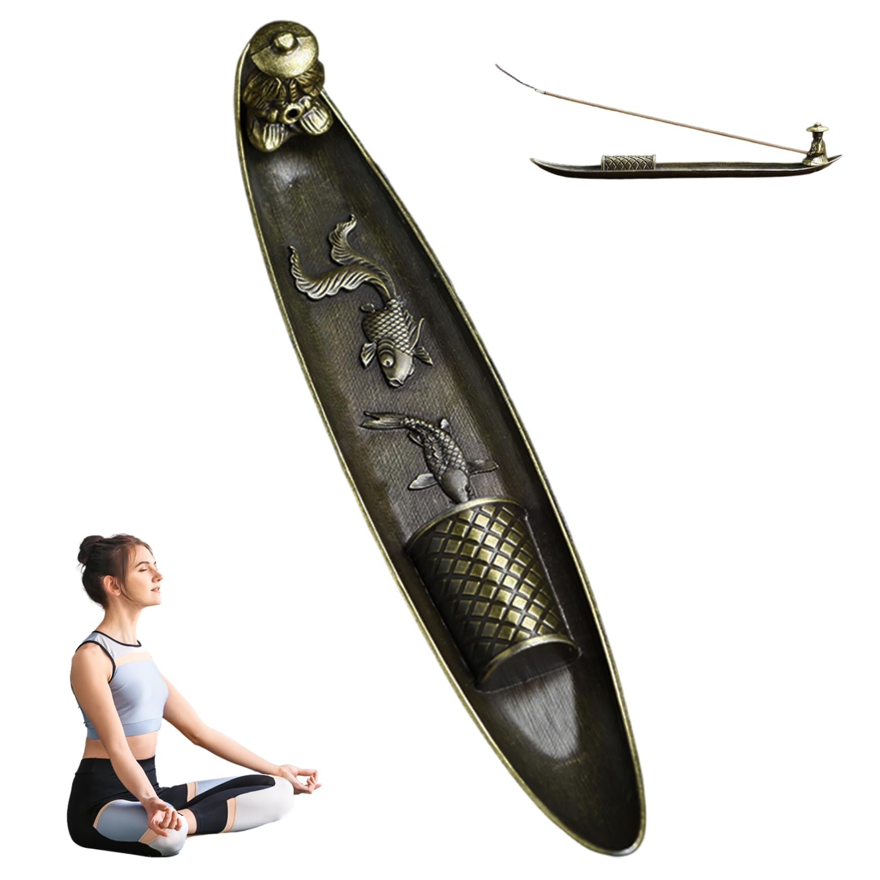 Nassmosse 1Pc 2X9in Fisherman Boat Incense Holder Zinc Alloy Stick Burner Yoga Meditation