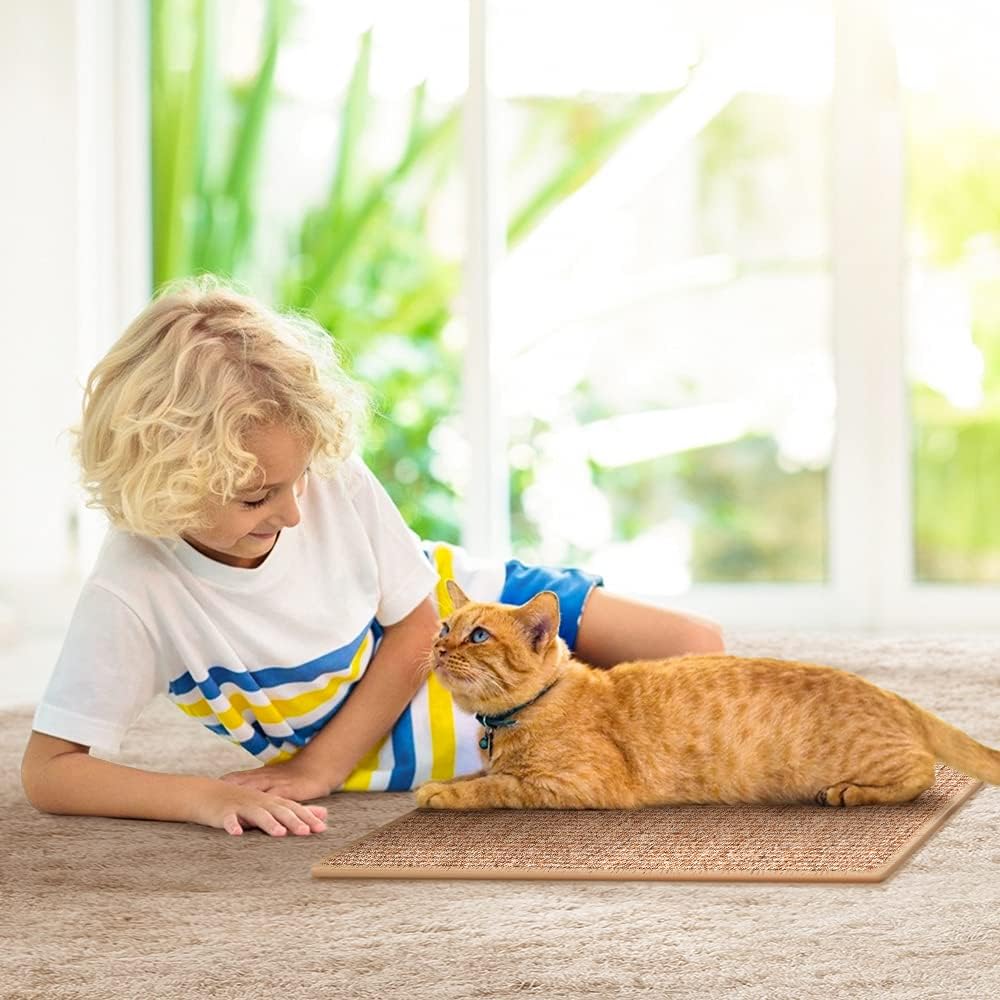 Sisal Cat Scratcher Scratch Pad Mat - Natural Fabric Scratching Carpet for Indoor Cats (Brown)