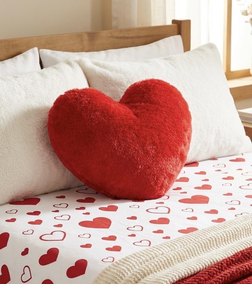 Image of Khooti Heart Shape Cushion Pillow, Romantic for Girlfriend, Boyfriend, or Couples - Soft Red Love Pillow | 14x14 Inches