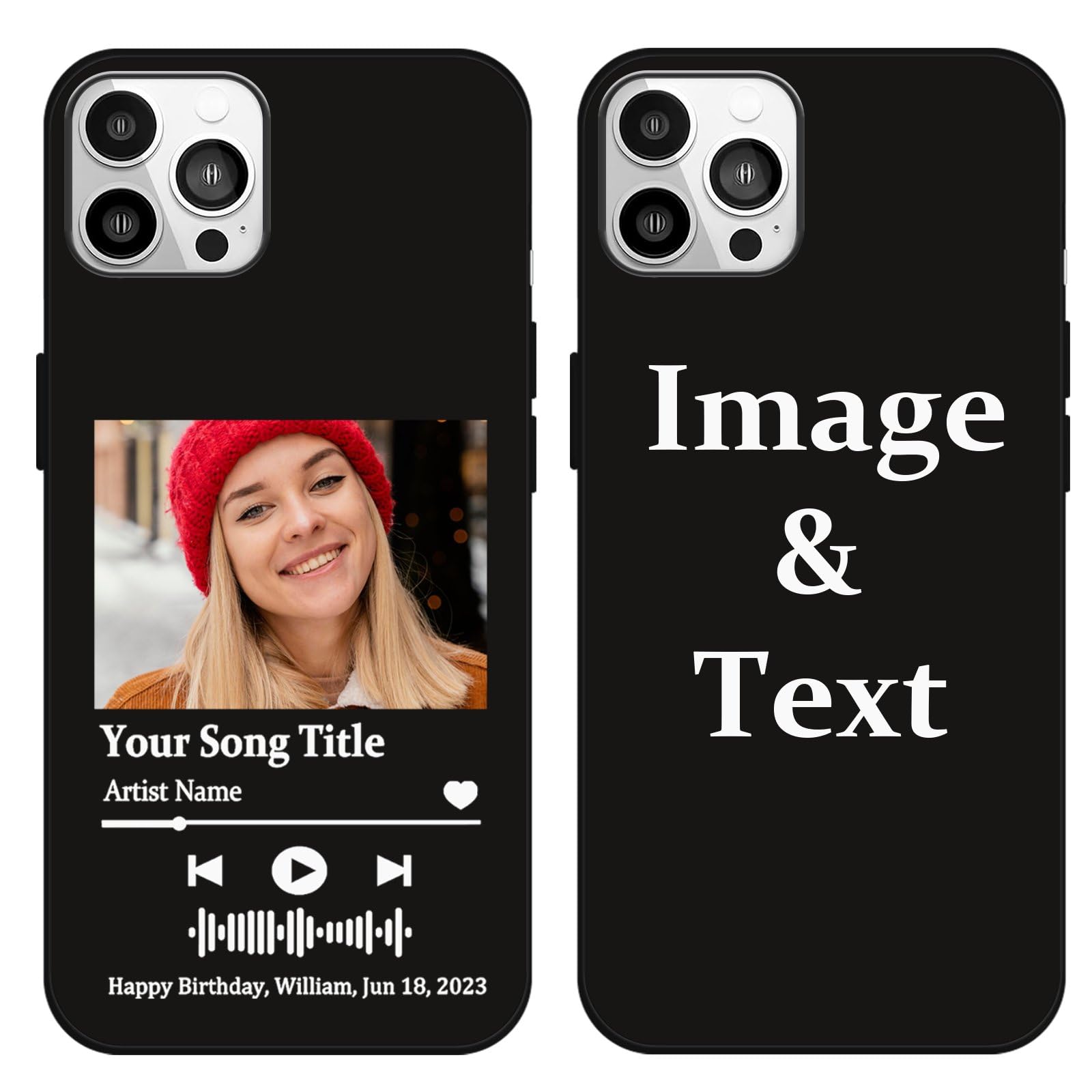 Custom Phone Case for iPhone 17 16 15 14 13 12 11 XR X XS Max, Personalized Picture Soft Silicone Cover, Gift for Him Her Anniversary Christmas Black