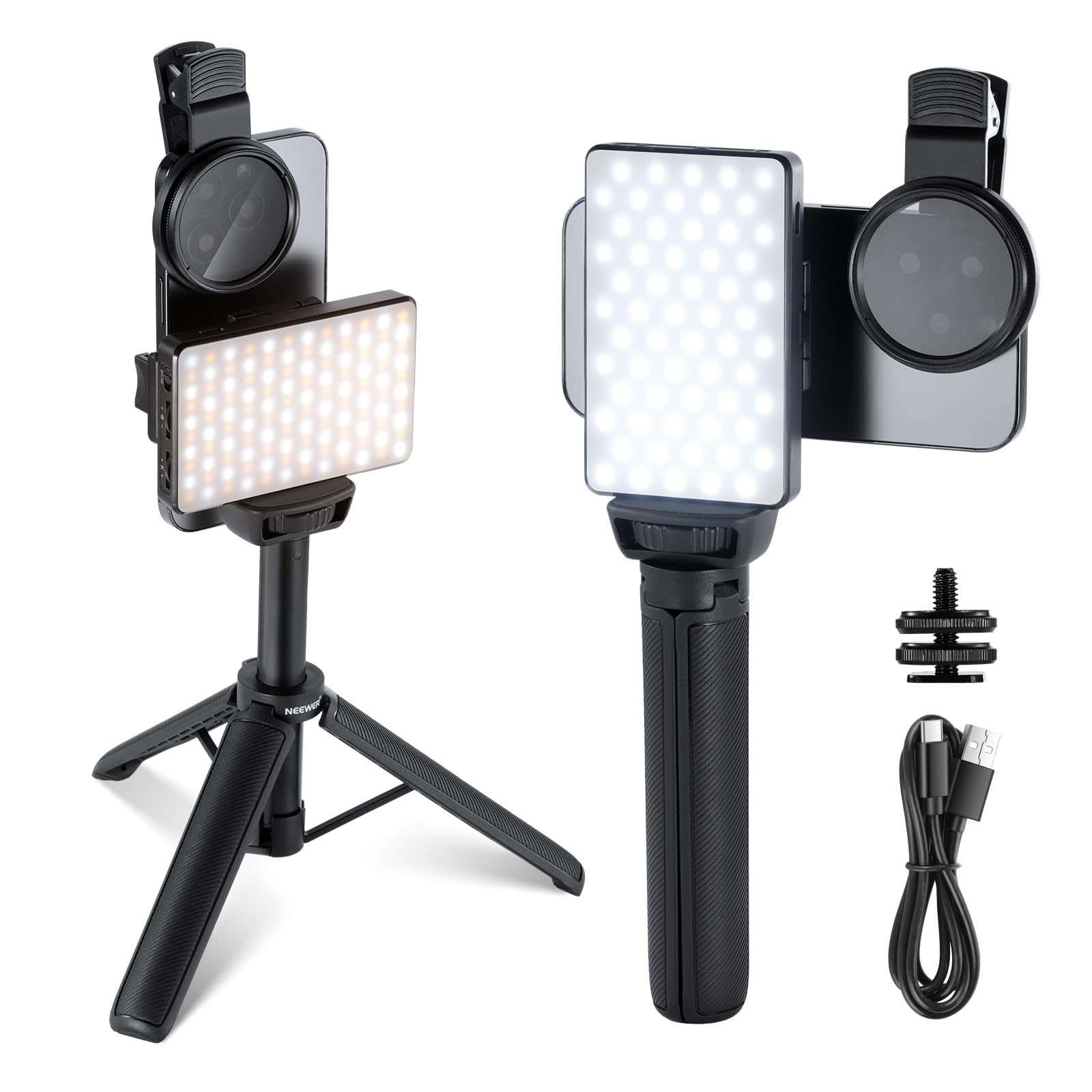 NEEWER Basics LED Selfie & Tattoo Light Compatible with iPhone, Clip on CPL Filter/Tripod Stand/Phone Holder, Fill Lighting Remove Reflection for Art Food Jewelry Photography Video Recording, ST120B