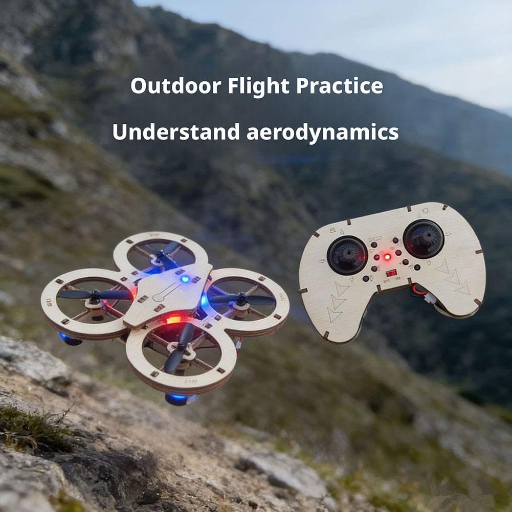 DIY Mini Wooden Drone RC Quadcopter Building Kits, Remote Control Mini Quadcopters, DIY Assembly Drones with 4-Axis Flight for Kids or Beginner