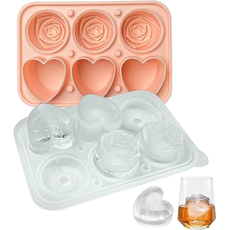 Heart and Rose Ice Tray Mold (Pink)