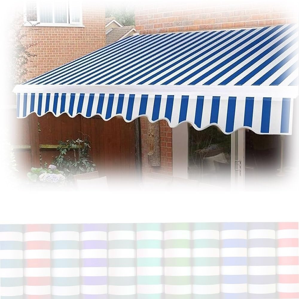 MACAGGTNTU Manueller Ersatzstoff Für Gestreifte Markisen 2m 3m 4m 5m 6m 7m Einziehbar Markise Ersatzstoff Gelenkarmmarkise Klemmmarkise Ersatztuch(Blue,4x2.5m(13x8ft)) Garten