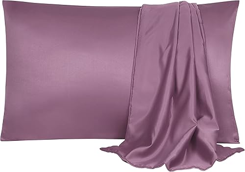 uxcell Paquete de 2 fundas de almohada de satén de seda para cabello y piel, frescas, sedosas, suaves y transpirables, tamaño estándar de 20 x 26