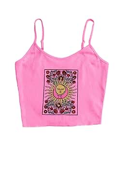 SOLY HUX Women's Spaghetti Strap Floral Sun Graphic Print