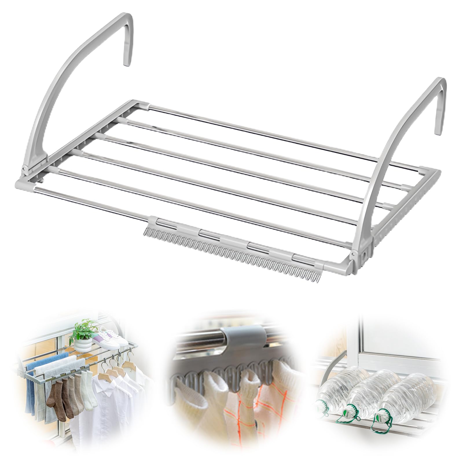 Leikurvo Tendedero extensible para balcón (44 – 76 cm), toallero para radiador, tendedero pequeño para balcón, pared interior y exterior, acero inoxidable