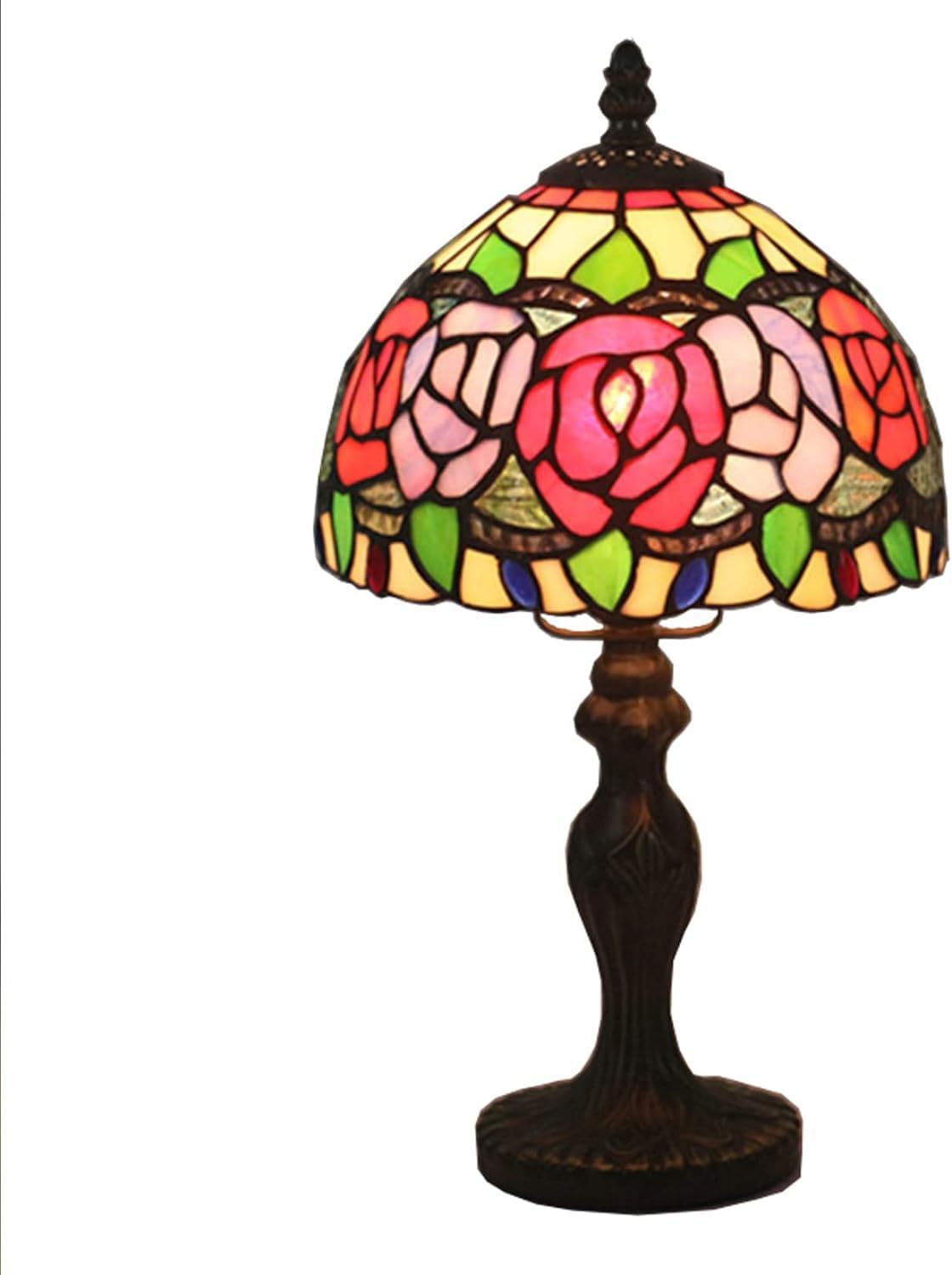 Lampa różana, lampa stołowa w stylu Tiffany'ego lampka nocna, sztuka kwiatowa witraż na biurko akcentująca lampka nocna dla dziewczyny kochanka sypialnia salon, prezent urodzinowy, 8 * 15 cali (D)