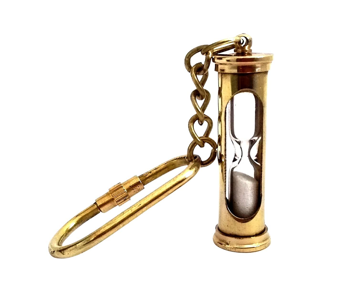 Brass Sand Timer Keyring Hourglass, Mini Sand Timer Keychain Gold Metal Antique Nautical Brass Sand Timer Hourglass Keychain Vintage Sandtimer Keychain-image-9