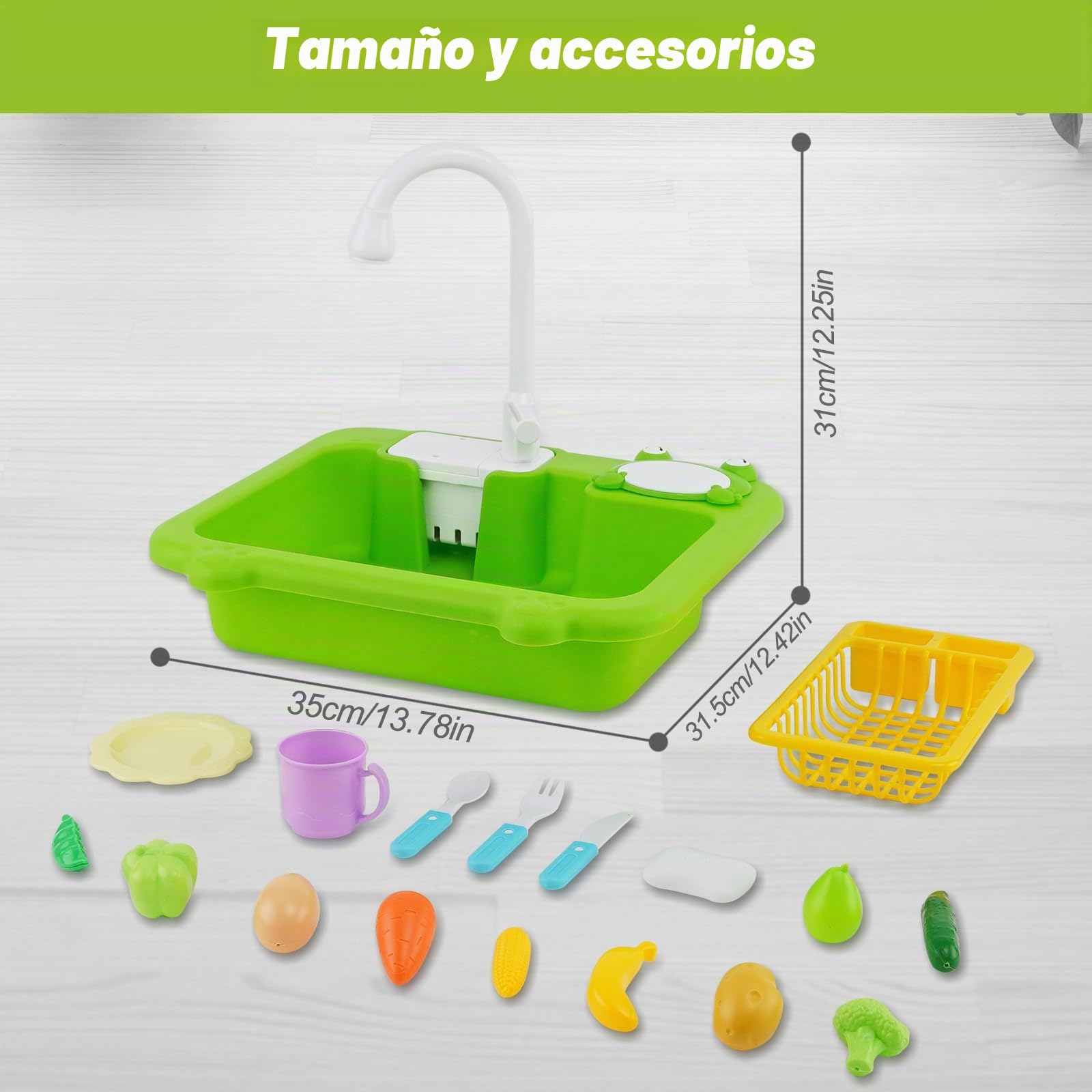 Fregadero de cocina de juguete con agua corriente, juguete de cocina para niños con grifo de reciclaje de agua y lavabo, regalo para niñas y niños a partir de 3 años